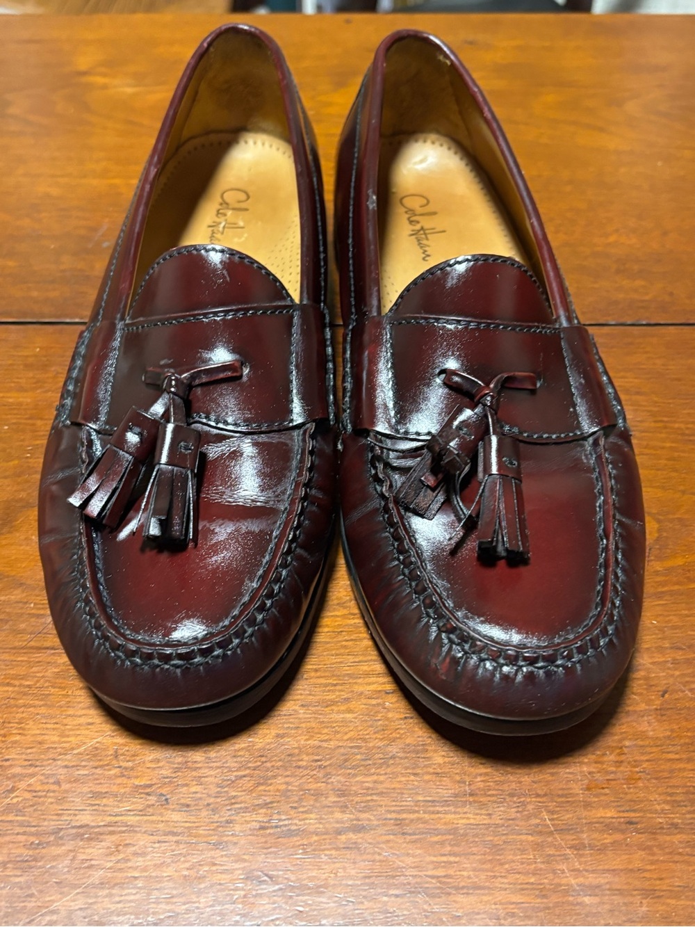 Cole Haan Men’s Burgundy Leather Tassel Slip On Dress Loafers RoundToe Size 9D